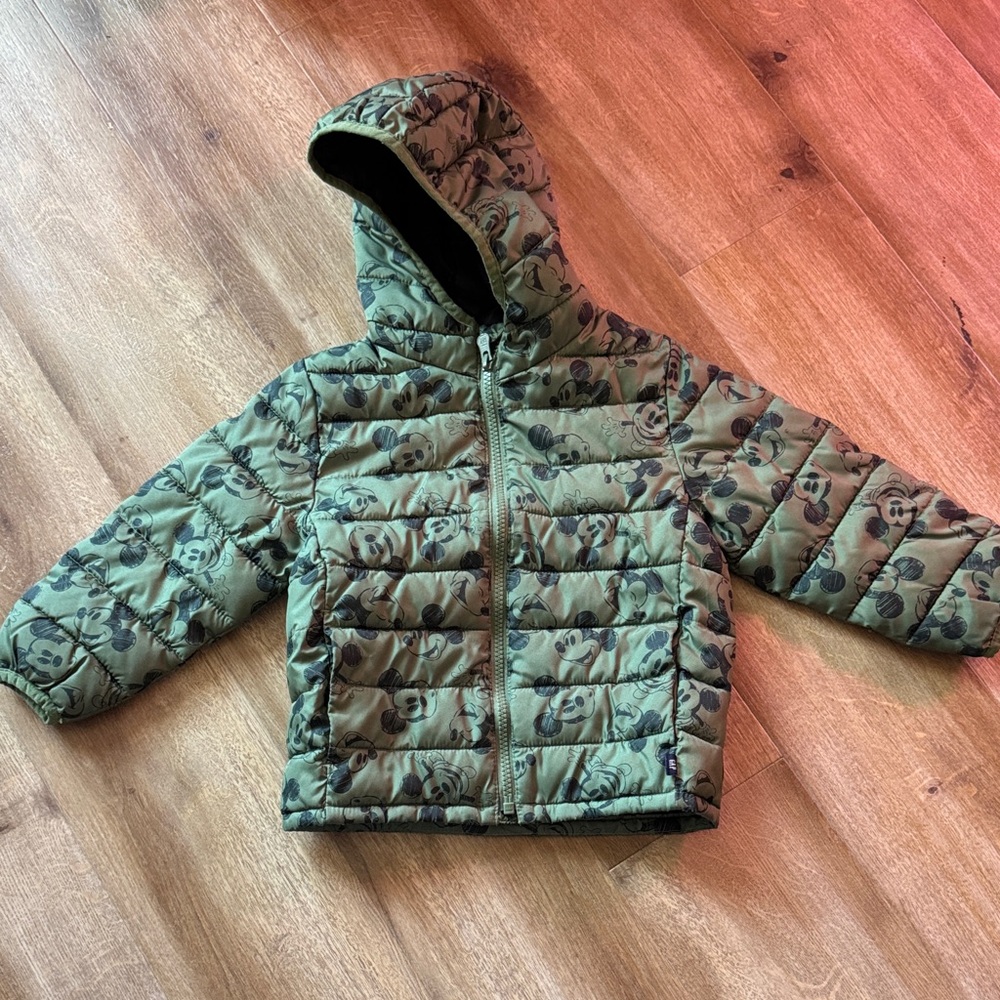 GAP Green Mickey Mouse Puffer Jacket